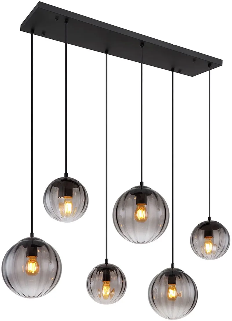 hanglamp - Dallerta - glas smoke glas - grote eettafellamp - E27 - 15216-6 van Globo in Zwart – productfoto