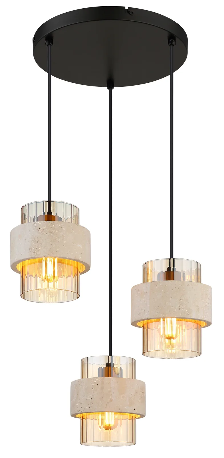 Hanglamp Daren 3 lichts Ø 38 cm travertin zwart de Globo – photo produit