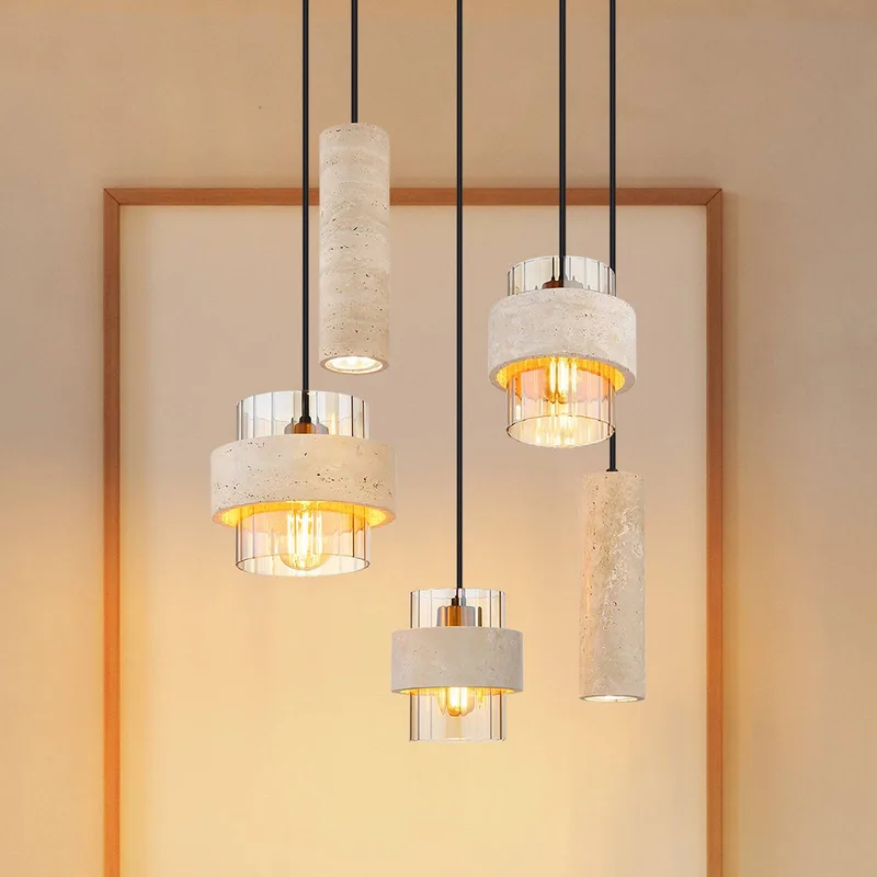 Hanglamp Daren, 5-lamps, beige/amber/zwart, E27 + GU10 by Globo in Beige, Amber, Black – product photo