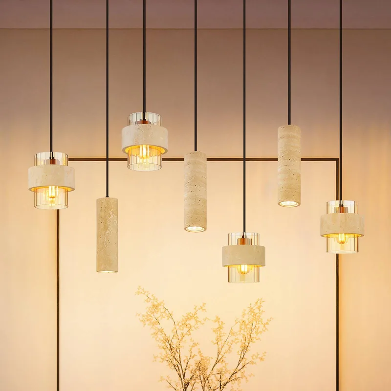 Hanglamp Daren, 7-lamps, beige/amber/zwart, E27 + GU10 von Globo in Beige, Amber, Schwarz – Produktfoto