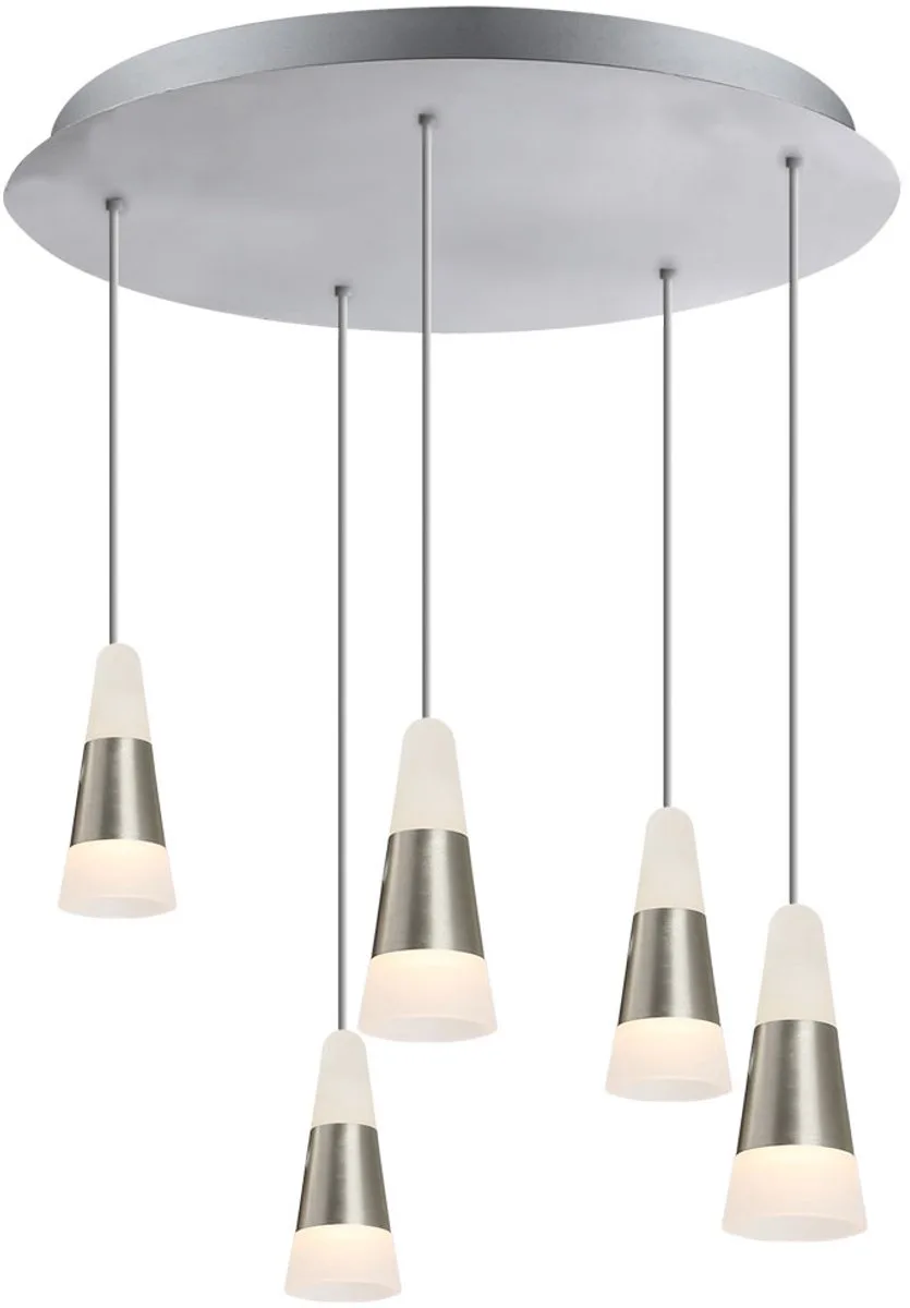 Hanglamp eetkamer eettafel gesatineerd plafondlamp hangend, metaal, 5x LED 5W 300Lm warm wit, DxH 30x100 cm de Globo en Argent – photo produit