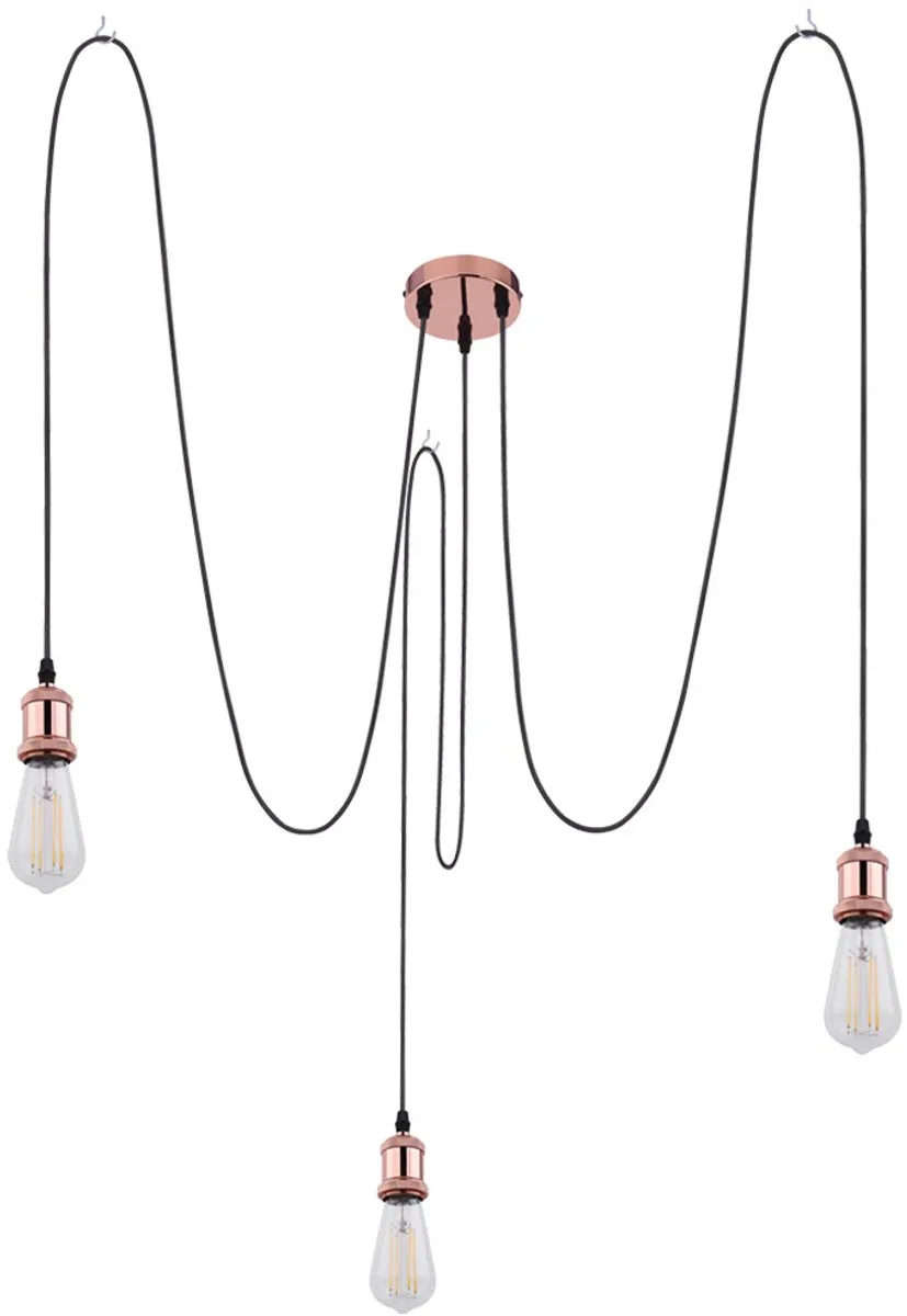 Hanglamp eetkamerlamp 3 vlammen woonkamerlamp hanglamp industrieel, metaal textiel zwart, 3x E27, H 3x 200 cm de Globo en Cuivre – photo produit