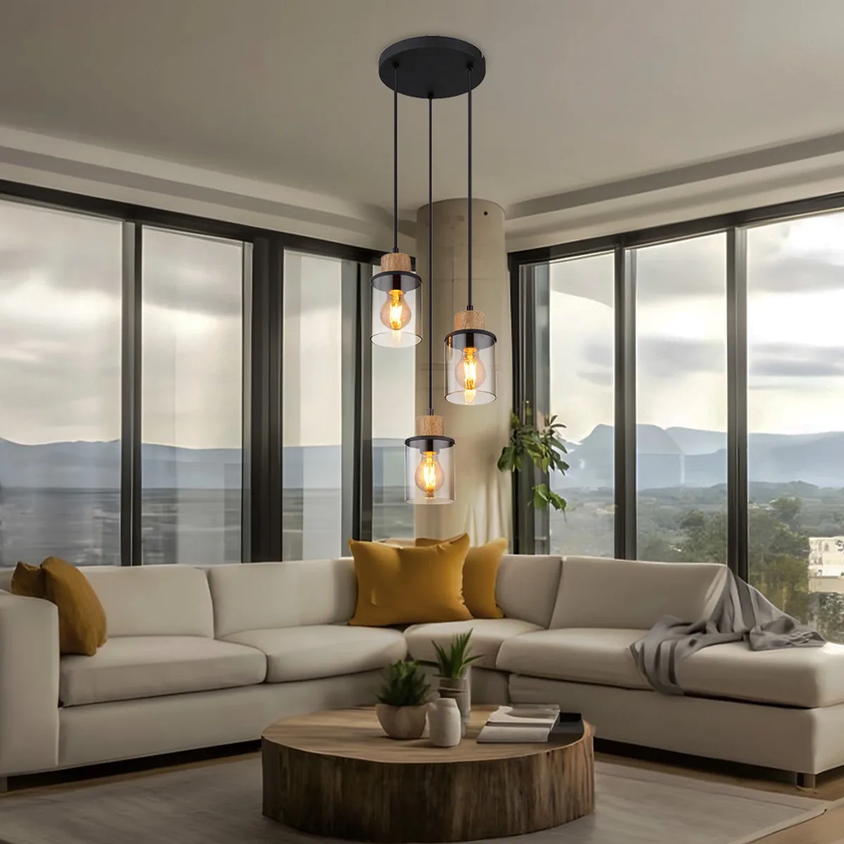 Hanglamp Eetkamerlamp Woonkamerlamp Metalen glas rookkleurig 3 vlammen D 27 cm von Globo in Grau – Produktfoto