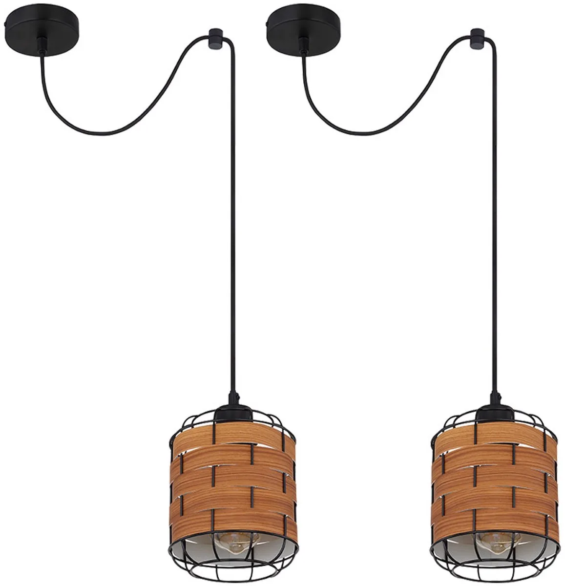 Hanglamp eettafel Hanglamp hout look woonkamer, raster look, 1x E27, DxH 15 x 200 cm, set van 2 de Globo en Marron – photo produit
