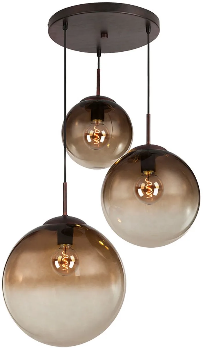 Hanglamp eettafel lamp glas 3 vlammen glazen bol hanglamp glazen bol, metaal 3x LED 7W 806Lm warm wit, DxH 51x120 cm de Globo en Marron – photo produit