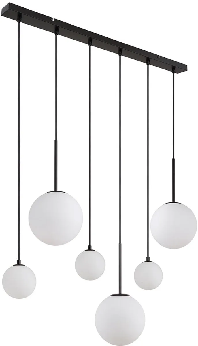 Hanglamp eettafel lamp hanglamp 6 vlammen woonkamer lamp glazen bollen opaal, 3xG9 3xE27, LxH 91 x 117 cm von Globo in Schwarz – Produktfoto