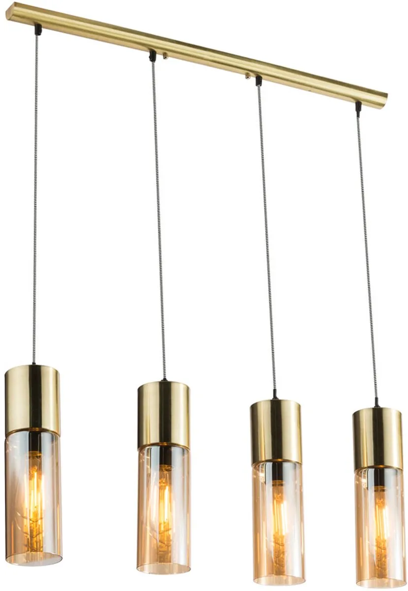 Hanglamp eettafel lamp hanglamp glas amber woonkamer lamp, 4x E27, LxH 80x156 cm van Globo in Messing – productfoto