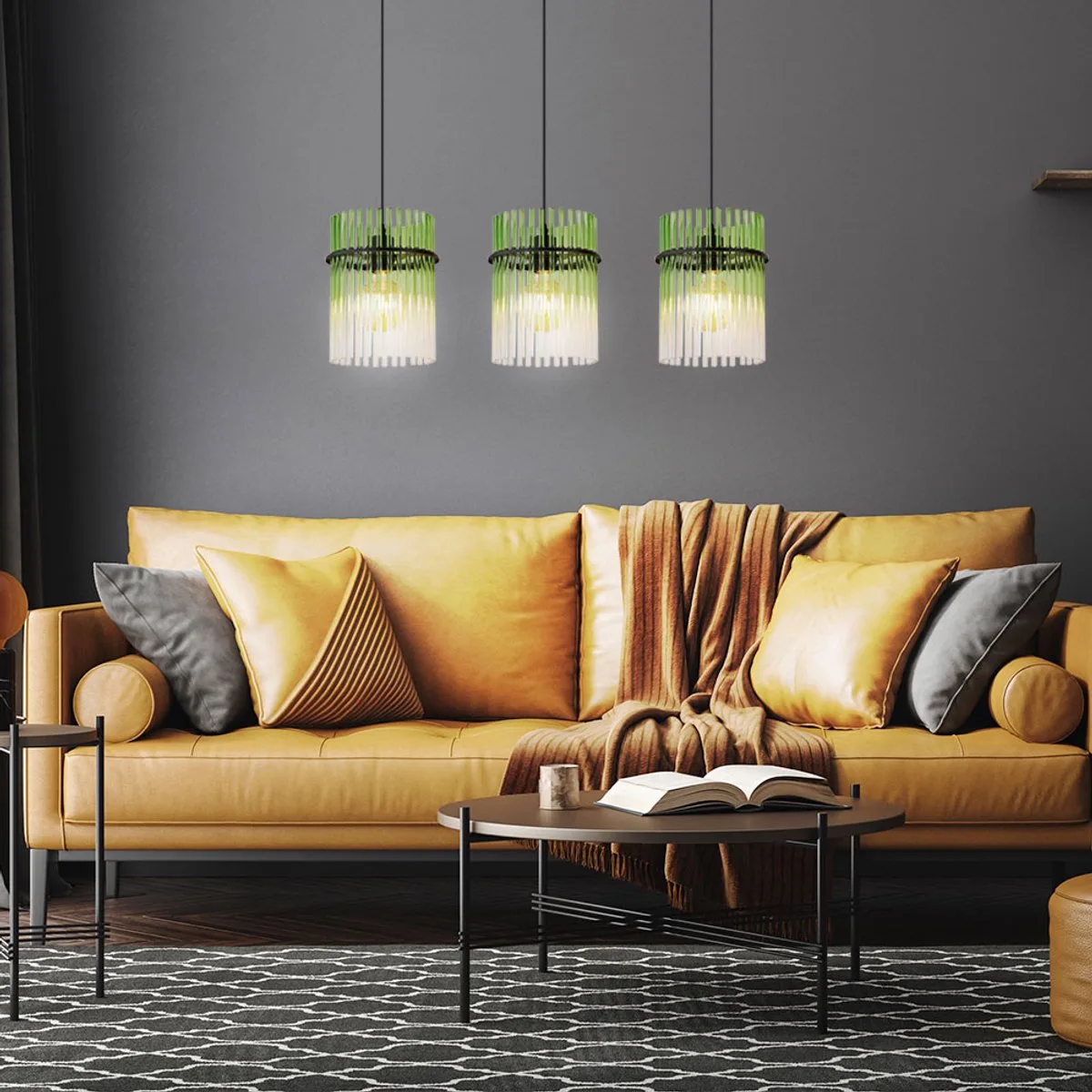 Hanglamp eettafel lamp hanglamp woonkamer lamp 3 vlammen, metaal helder, zwart, 3x E27 stopcontacten, LxBxH 80x20x140 cm de Globo en Vert – photo produit