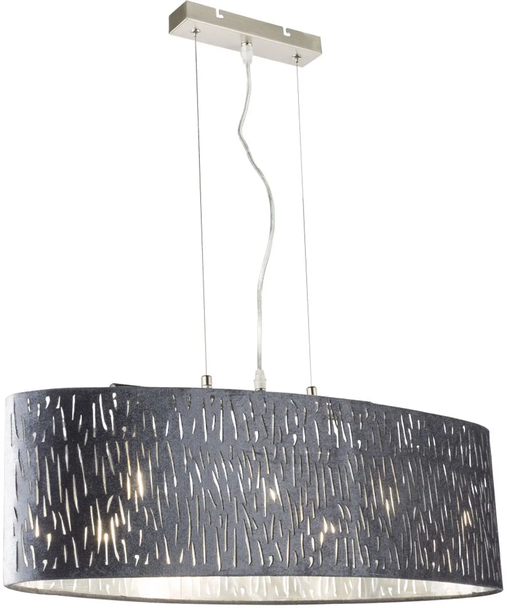 Hanglamp fluwelen hanglamp eetkamerlamp textiele hanglamp lichtspel, zilver metallic, 3x E27, LxBxH 65x25x140 cm de Globo en Gris – photo produit