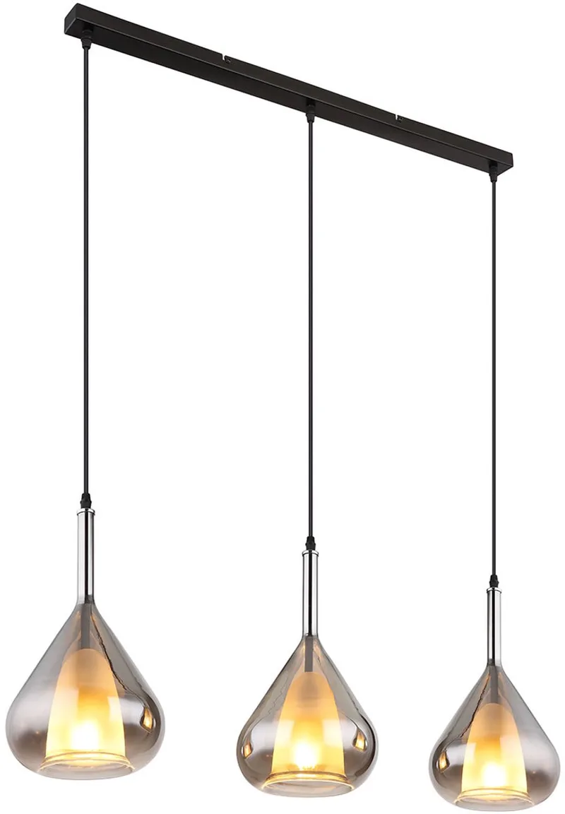 hanglamp - Geeky - glas - grote eettafellamp - E27 - 15542-3 von Globo in Schwarz – Produktfoto