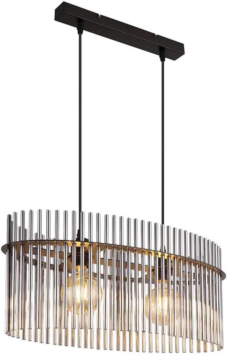 Hanglamp gerookt glas hanglamp zwart mat woonkamerlamp glazen staven gerookt, metaal, 2x LED 7W 806Lm warm wit, LxBxH 60x23x140 de Globo en Gris – photo produit