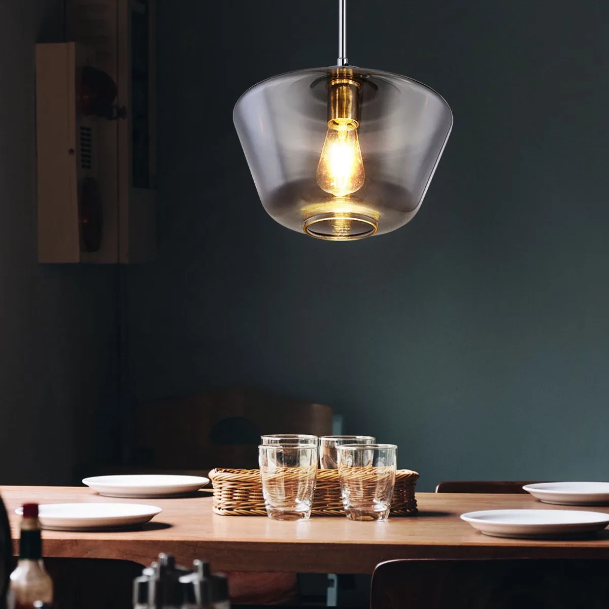 Hanglamp glas rond plafondlamp rookglas Hanglamp enkel vlamglas, in chroom met textielkabel, 1x E27, DxH 30x120 cm van Globo in Grijs – productfoto