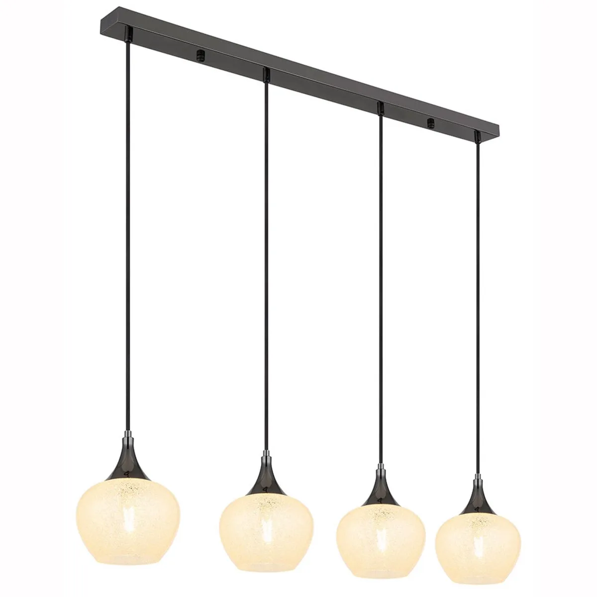 Hanglamp glas woonkamer chroom 4 vlammen, metalen glazen bollen, 4x LED 7W 806Lm warm wit, LxBxH 99x18x120 cm de Globo en Noir – photo produit