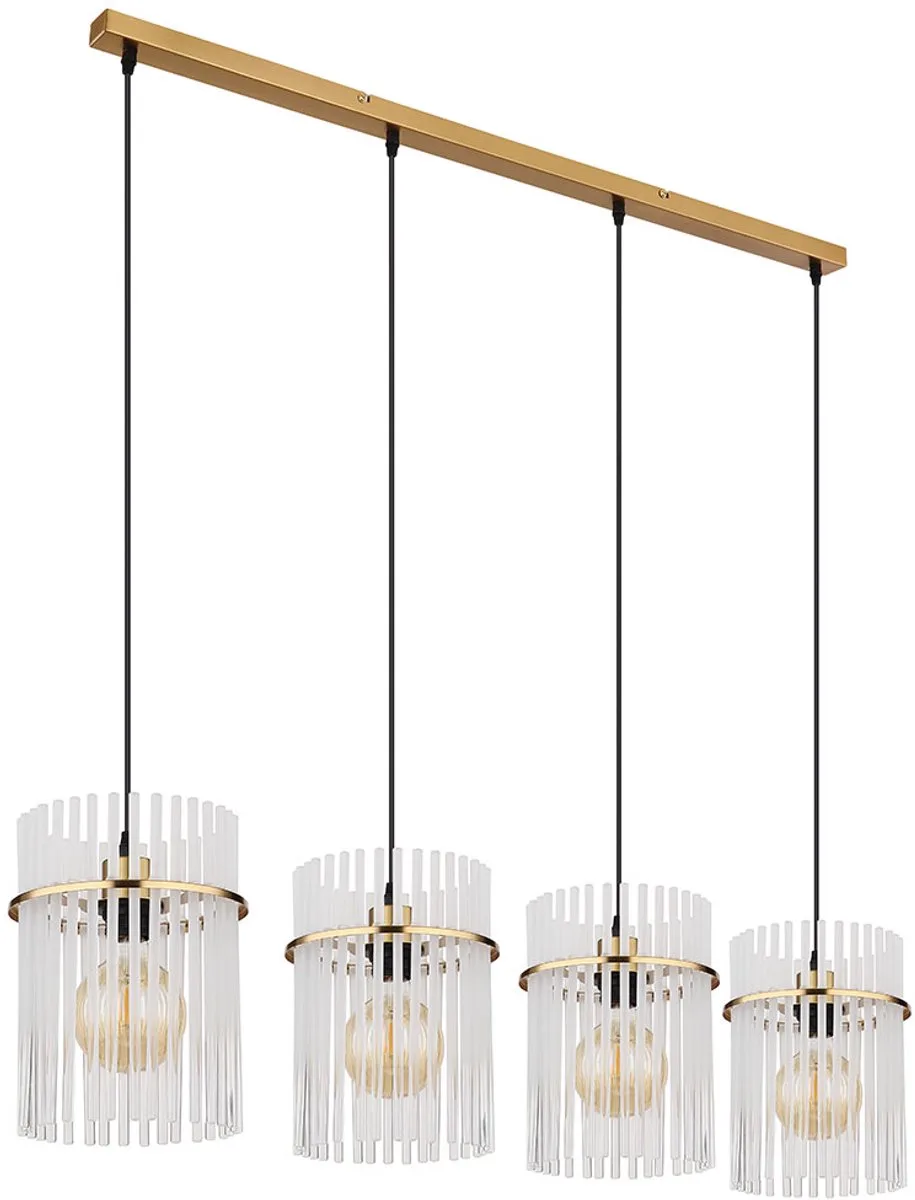 Hanglamp Glazen staven Eetkamerlamp Plafondlamp Woonkamerlamp helder opaal, metaal, 4x E27 fitting, H 140 cm von Globo in Gold – Produktfoto
