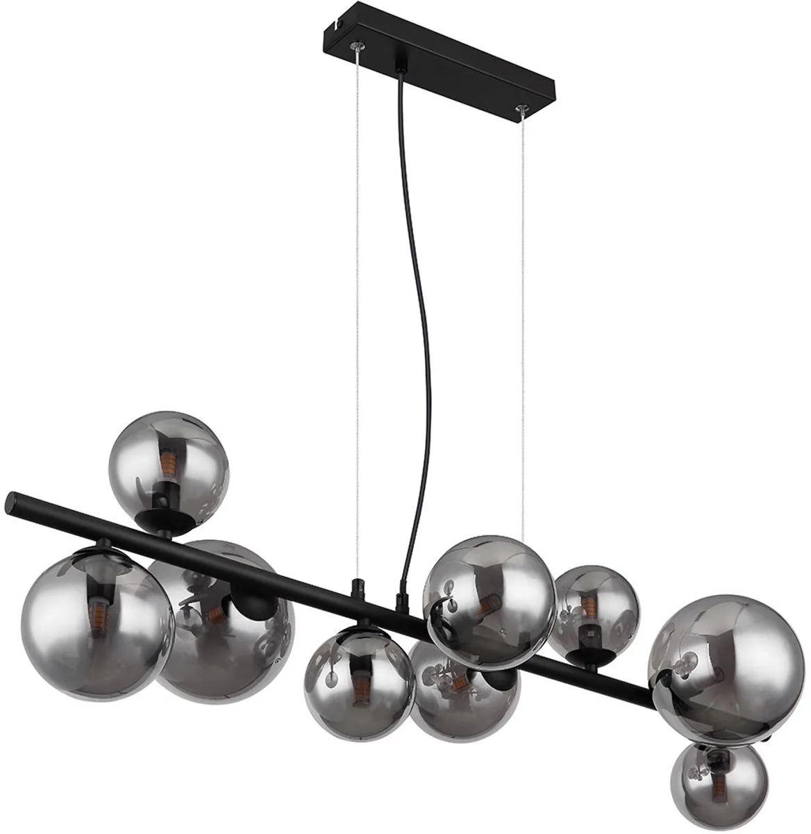 Hanglamp globe glas eettafel woonkamer modern, rookglas, 9x LED 3,5W 350lm warm wit, LxH 86x120 cm de Globo en Noir – photo produit