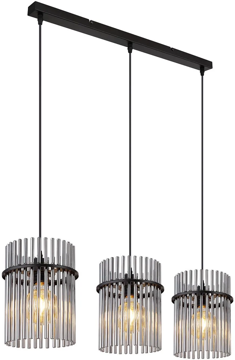 hanglamp - Gorley - glas smoke glas - grote eettafellamp - E27 - 15698-3H van Globo in Zwart – productfoto