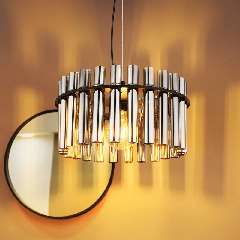 Hanglamp Gorley II, rookgrijs/zwart, glas, 38 cm, E27 by Globo in Rookgrijs, Black – product photo