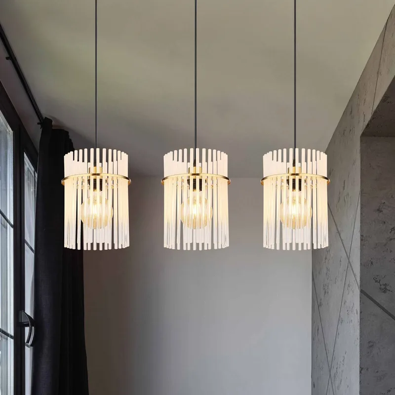 Hanglamp Gorley, wit/goud, 3-lamps, 80 cm, glas, E27 van Globo in Goud, Opaal – productfoto