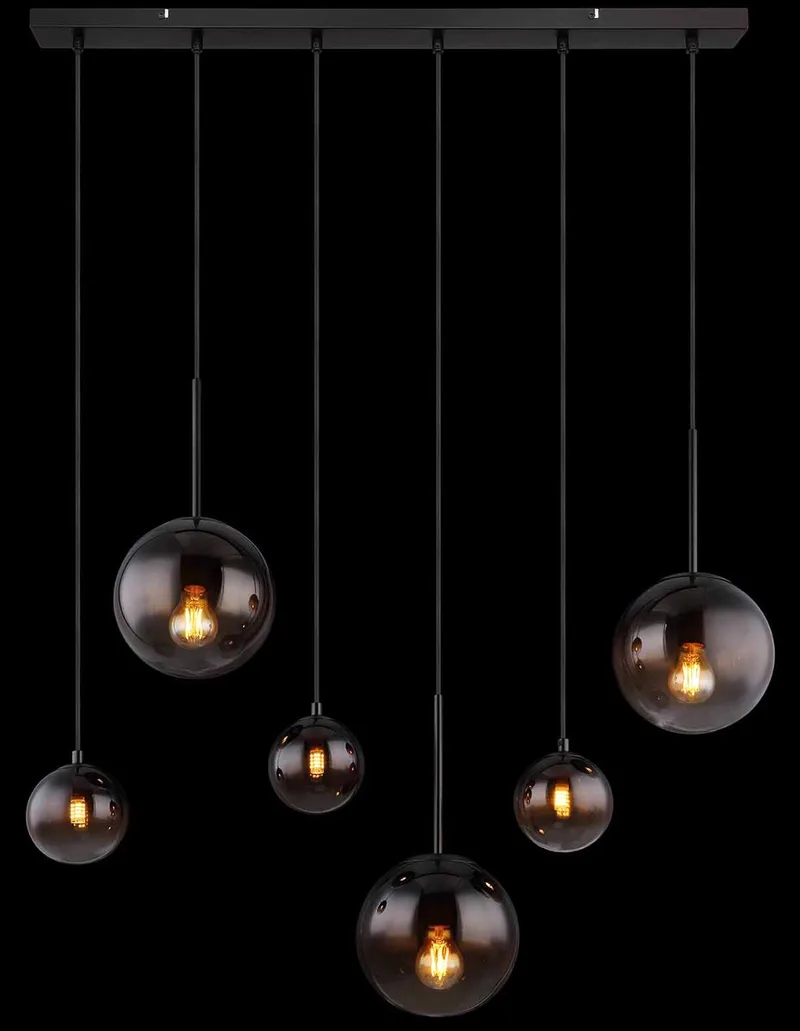hanglamp - Hallie - glas smoke glas - grote eettafellamp - E27 - 15167-6 by Globo in Black – product photo