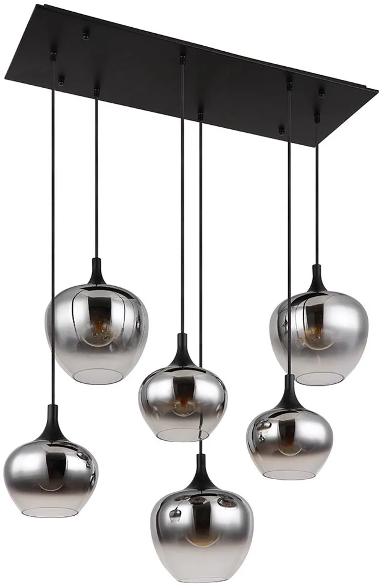 Hanglamp hanglamp eetkamer hanglamp woonkamer eetkamer tafellamp rookglazen kap, metaal zwart, stopcontacten 6x E27, LxBxH 86x42x120 cm fra Globo i Grå – produktbillede