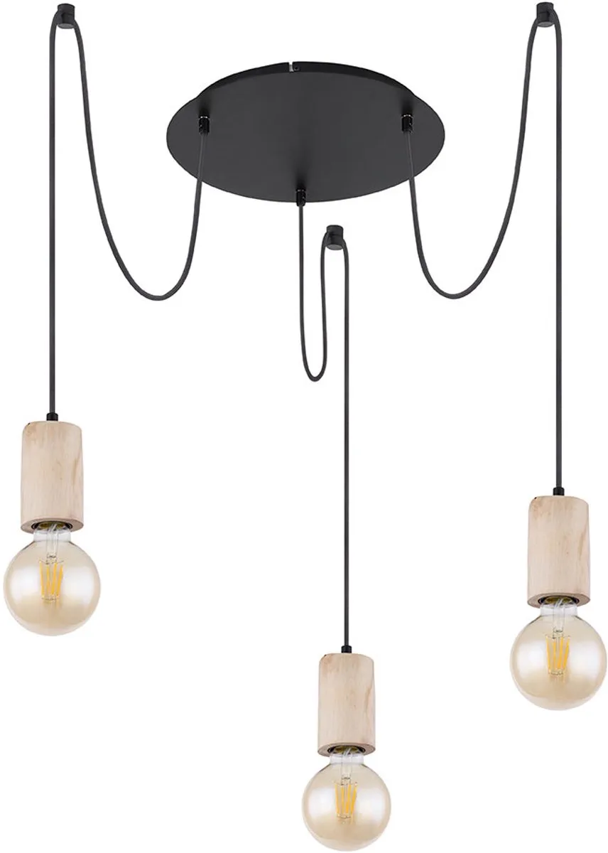 Hanglamp hanglamp eetkamerlamp eettafel lamp, 3 vlammen landhuis, natuurlijk hout metaal E27 stopcontacten, DxH 35x160cm von Globo in Schwarz – Produktfoto