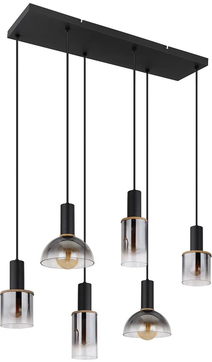 Hanglamp Hanglamp Eetkamerlamp Woonkamerlamp, metaal glas smoke-kleurig, 6x E27 fitting, LxBxH 77x33x120 cm de Globo en Noir – photo produit