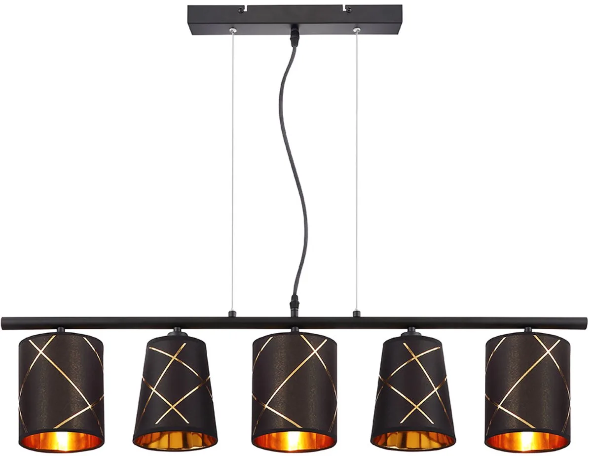 Hanglamp Hanglamp eettafel goud 5 vlammen eetkamerlamp E14 woonkamerlamp hangend modern, met gouden sierlijnen, 5x E14, LxH 90x140 cm fra Globo i Sort – produktbillede