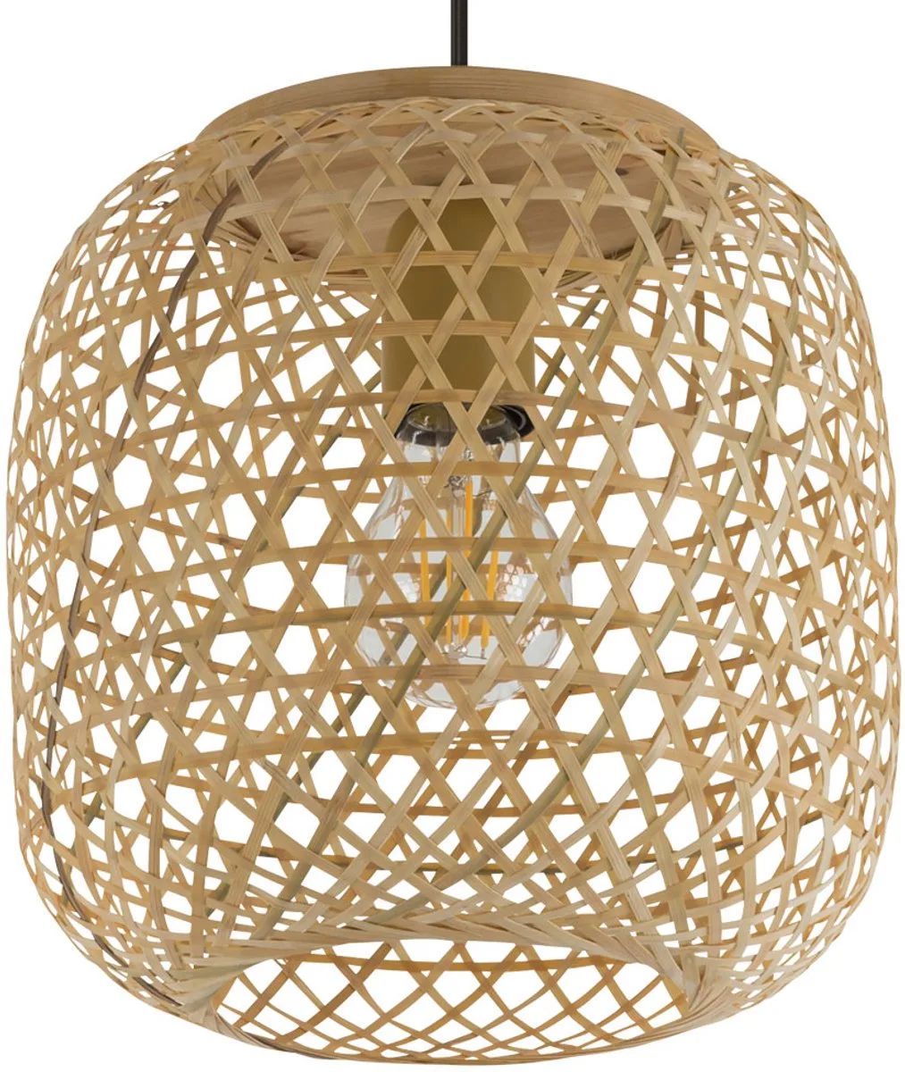 Hanglamp hanglamp eettafel hanglamp bamboe boho look in natuurlijke kleur, zwart metaal, 1x E27, DxH 23x135 cm fra Globo i Brun – produktbillede