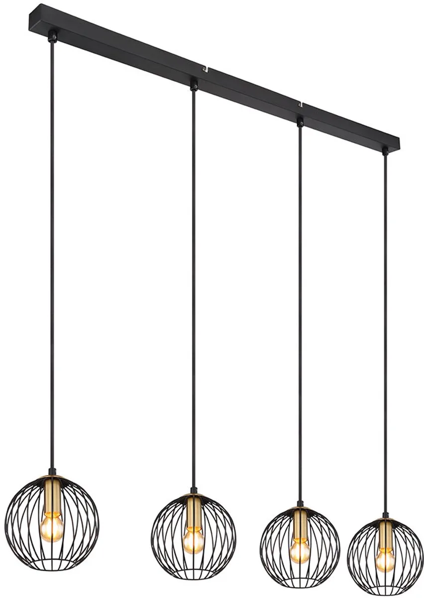Hanglamp hanglamp eettafel hanglamp messing, kooi kappen metaal, stopcontacten 4x E27, LxBxH 100x16x150 cm by Globo in Black – product photo