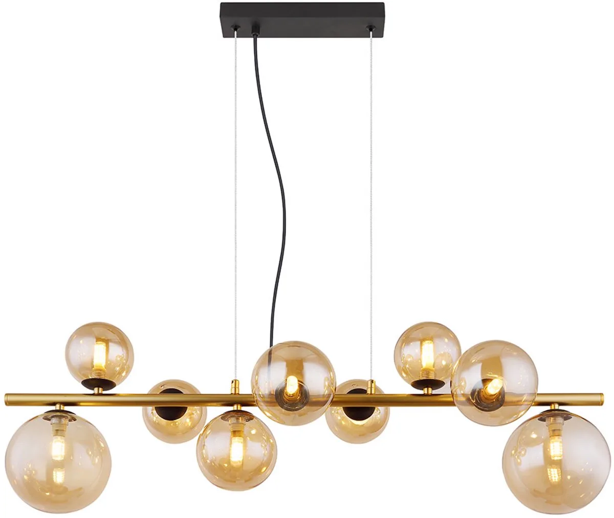 Hanglamp Hanglamp Eettafel Kogellamp 9-vlam glas, amber zwart, 9x G9 LED 3W 80lm 3000K warm wit, LxBxH 86,6x36x120 cm de Globo en Or – photo produit