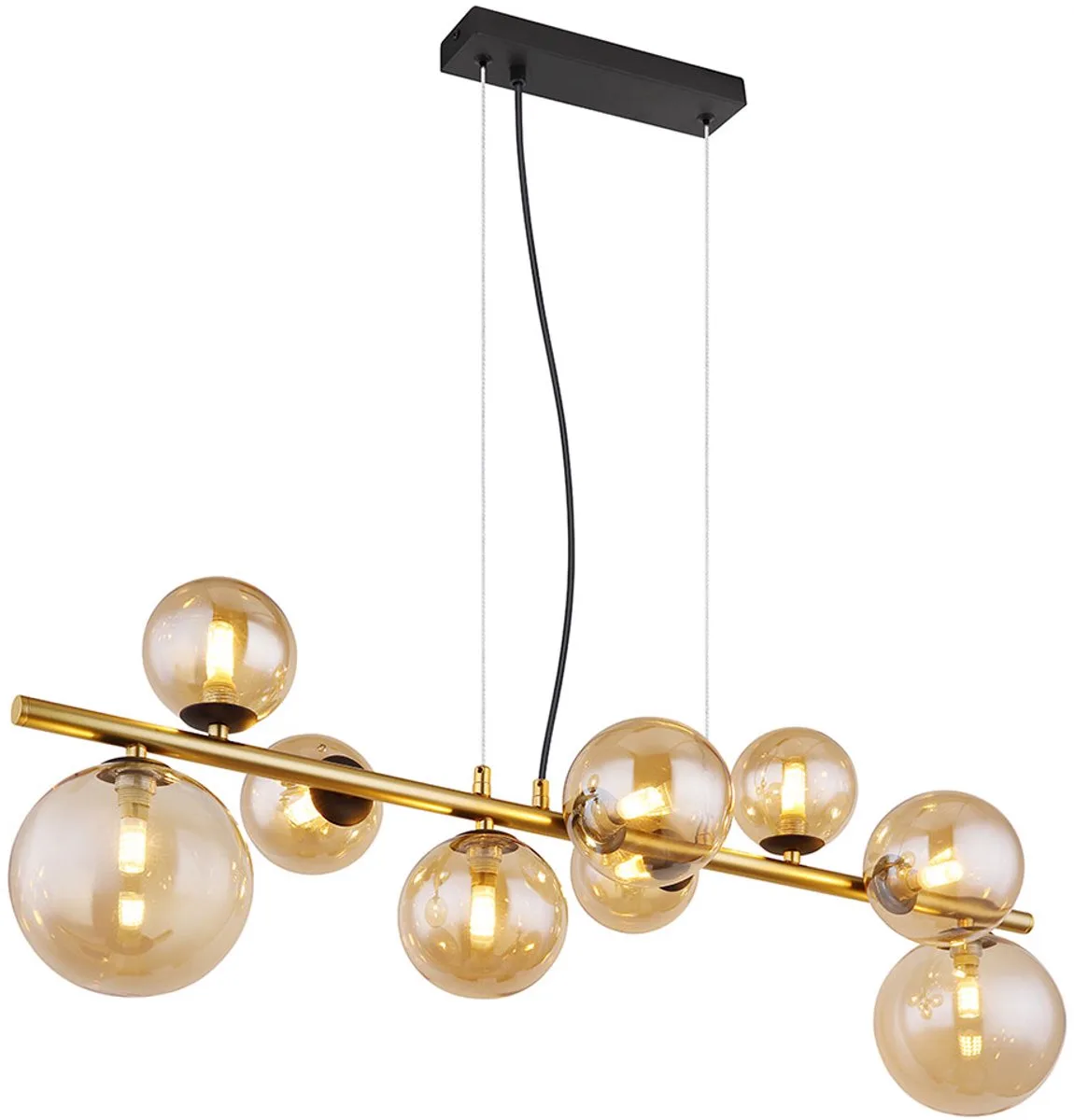 Hanglamp Hanglamp Eettafel Kogellamp 9-vlam glas, amber zwart, 9x G9 LED 3W 80lm 3000K warm wit, LxBxH 86,6x36x120 cm de Globo en Or – photo produit