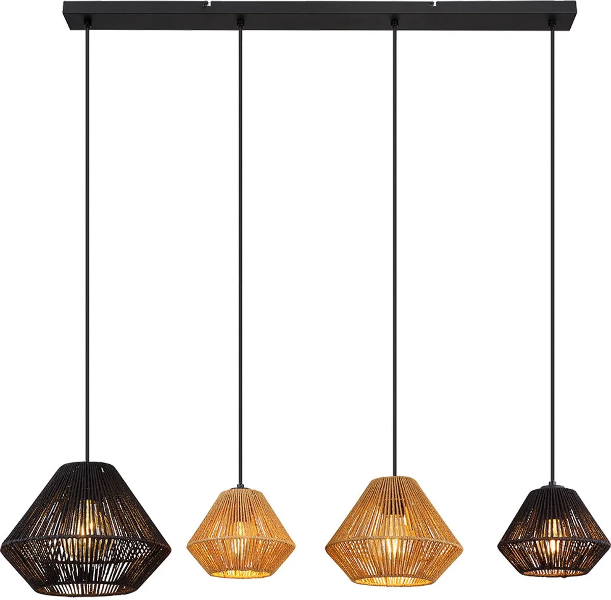 Hanglamp hanglamp eettafel lamp 4 vlammen natuurlijke touwen beige woonkamer lamp, 4x E27, LxH 103 x 120 cm by Globo in Black – product photo