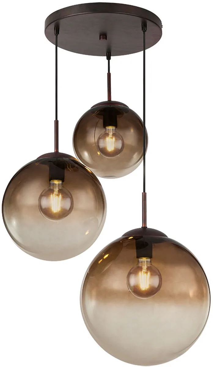 Hanglamp hanglamp eettafel lamp glas 3 vlammen glazen bol hanglamp glazen bol, metaal 3x E27 fitting, DxH 51x120 cm von Globo in Braun – Produktfoto
