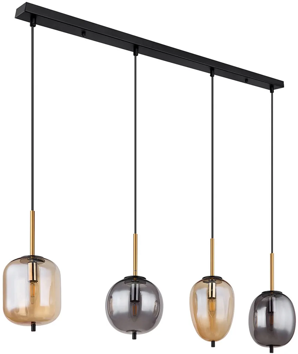 Hanglamp Hanglamp Eettafellamp, 4 vlammen metaal amber rookkleurig, E14 stopcontacten, LxBxH 110x18.5x120cm von Globo in Schwarz – Produktfoto