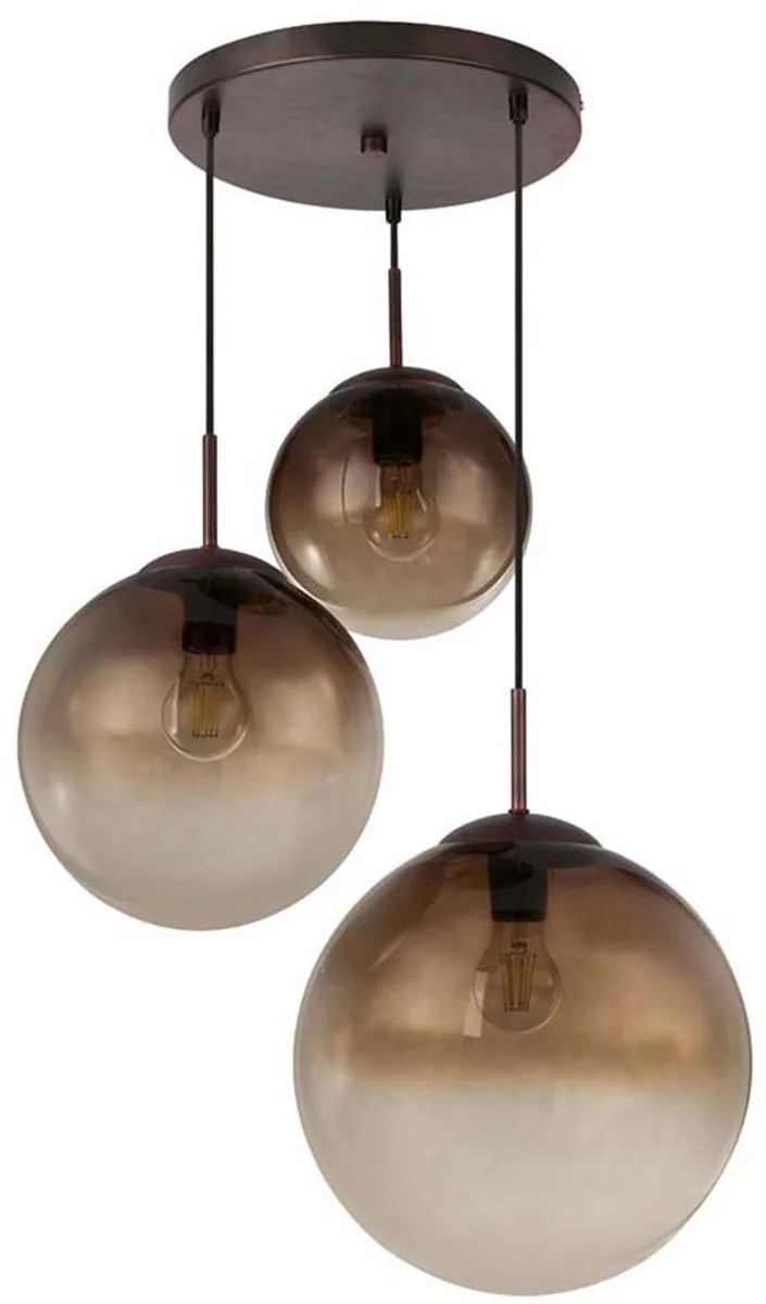 Hanglamp hanglamp glas 3 vlammen glazen bolHanglamp glazen bol eettafel lamp, metaal 3x E27 stopcontacten, DxH 51x120 cm de Globo en Marron – photo produit