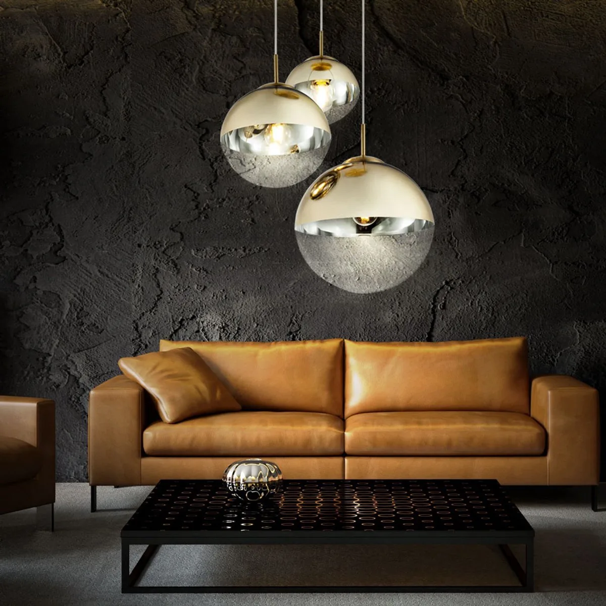 Hanglamp hanglamp glas 3 vlammen goudkleurige glazen bol hanglamp glazen bol eettafel lamp, metaal, 3x E27 fitting, DxH 51x120 cm fra Globo i Guld – produktbillede