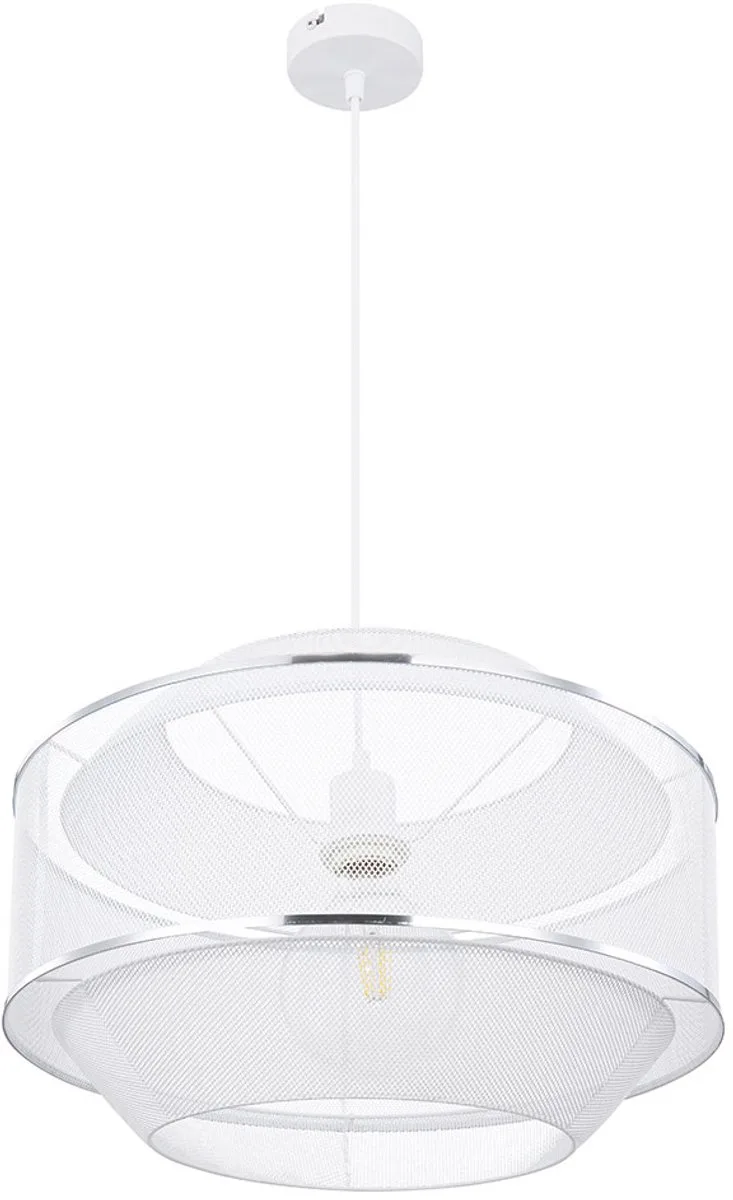 Hanglamp Hanglamp metalen rooster chromen ringen, zilver rond H 150 cm von Globo in Weiß – Produktfoto