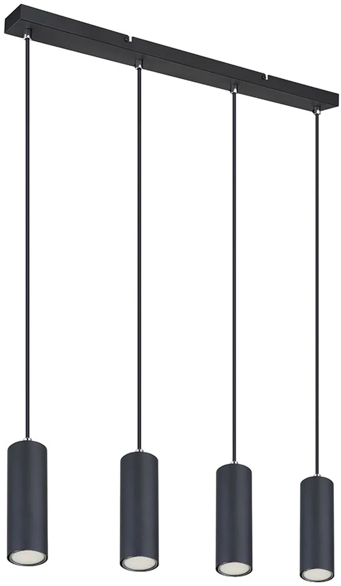 Hanglamp Hanglamp Plafondlamp 4-lichts eettafel Slaapkamerlamp hangend, metaal mat, 4xGU10 stopcontacten metaal, LxBxH 65x6x120 cm von Globo in Schwarz – Produktfoto