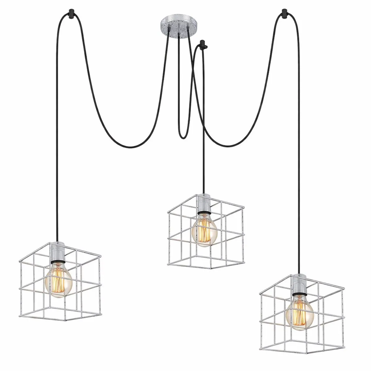 Hanglamp Hanglamp Plafondlamp Woonkamerlamp Eetkamerlamp, 3 vlammen, in hoogte verstelbaar, traliekappen, metaal zink, E27, D 20 cm fra Globo i Sølv – produktbillede