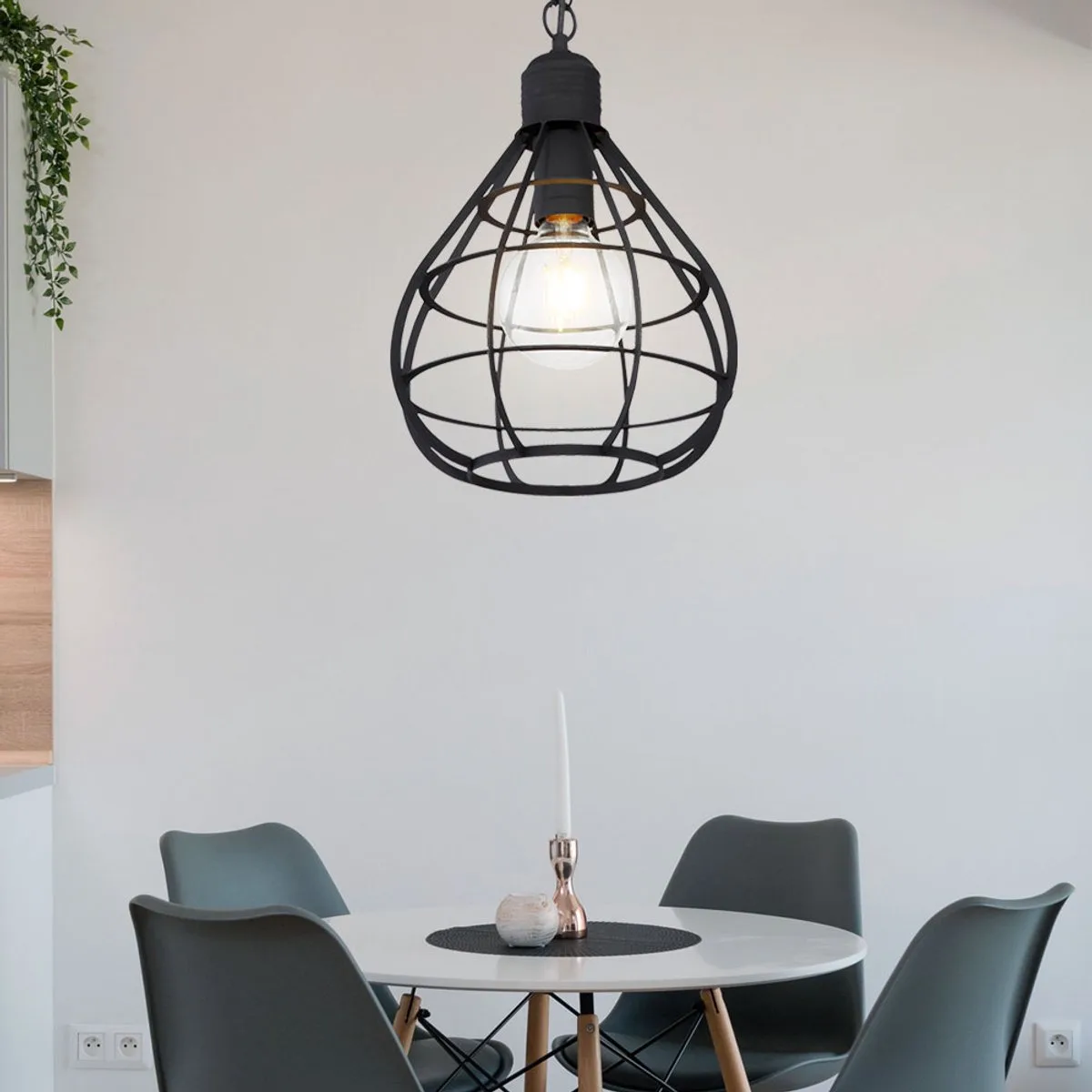 Hanglamp Hanglamp Plafondlamp Woonkamerlamp Eetkamerlamp, metalen zwarte raster lampenkap, E27 fitting, DxH 25x120cm fra Globo i Sort – produktbillede