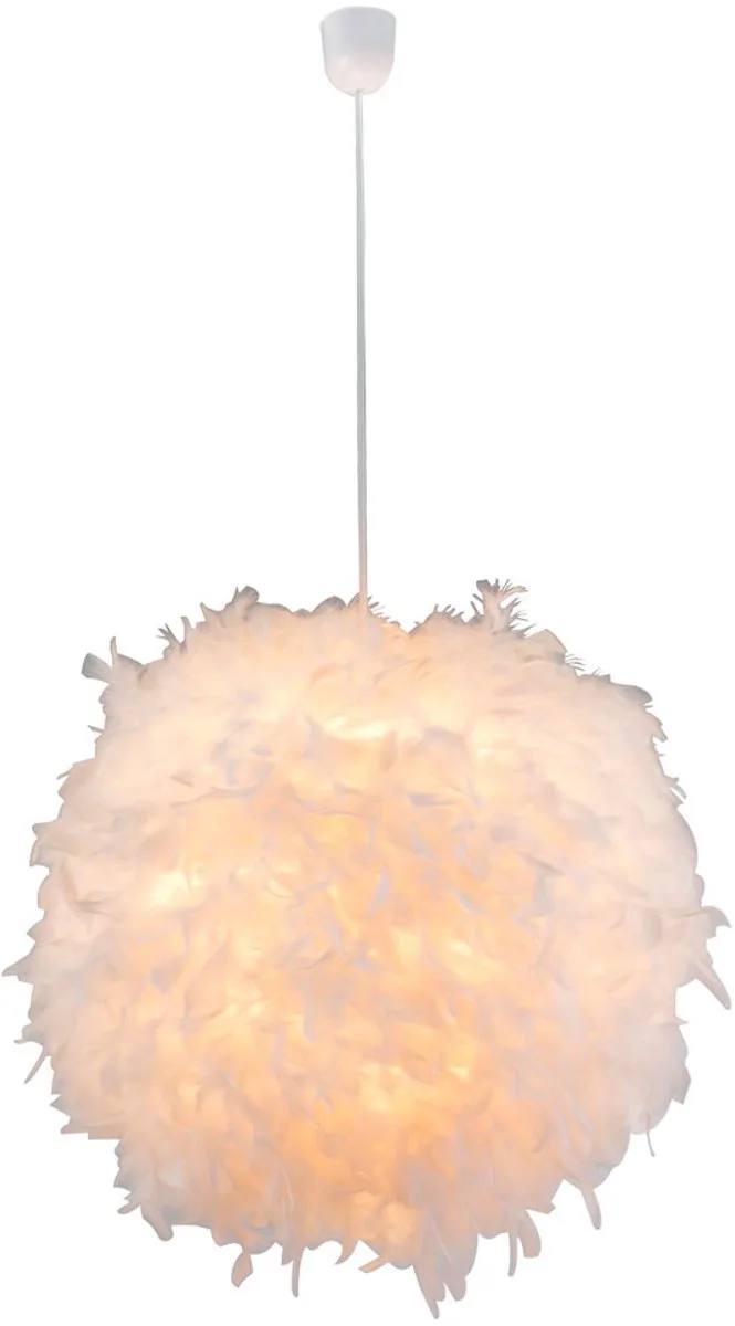 Hanglamp hanglamp verenlamp slaapkamerlamp woonkamer, textiel witte veren, 1x E27 fitting, DxH 60x130 cm by Globo in White – product photo