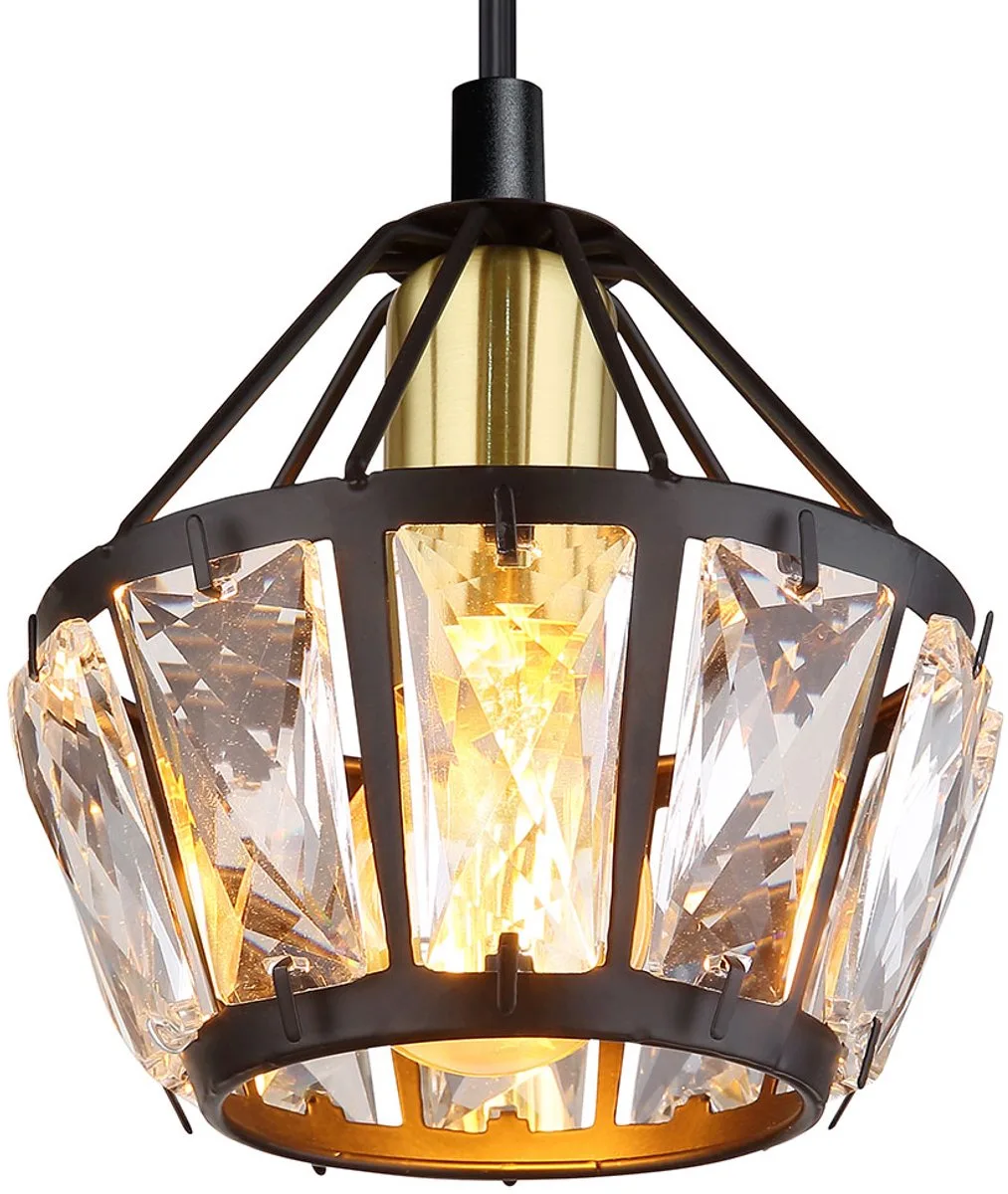 Hanglamp hanglamp woonkamer glazen kristallen hanglamp eettafel lamp, metaal messing, 1x E14 fitting, DxH 12,5x150 cm de Globo en Noir – photo produit