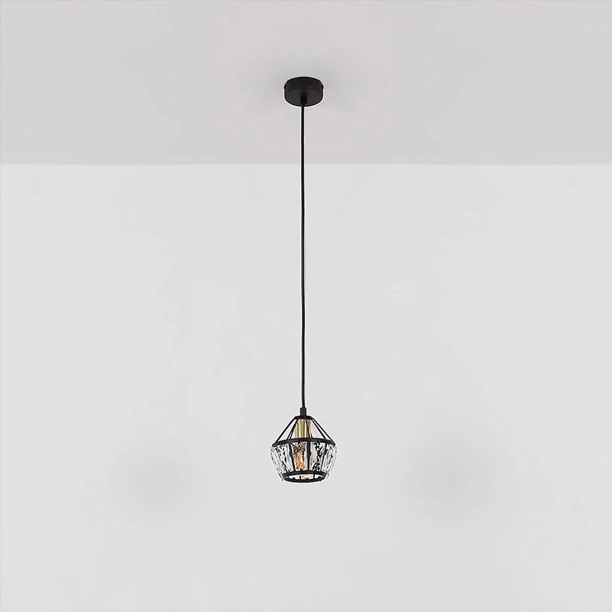 Hanglamp hanglamp woonkamer glazen kristallen hanglamp eettafel, metaal messing, 1x E27 fitting, DxH 12,5x150 cm von Globo in Schwarz – Produktfoto