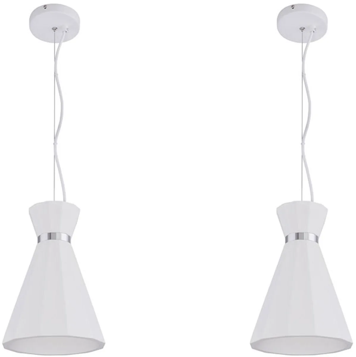 Hanglamp hanglamp woonkamer hanglamp gips kegel licht, metalen chromen ring, 1x E27 fitting, DxH 20x177,5 cm, set van 2 de Globo en Blanc – photo produit