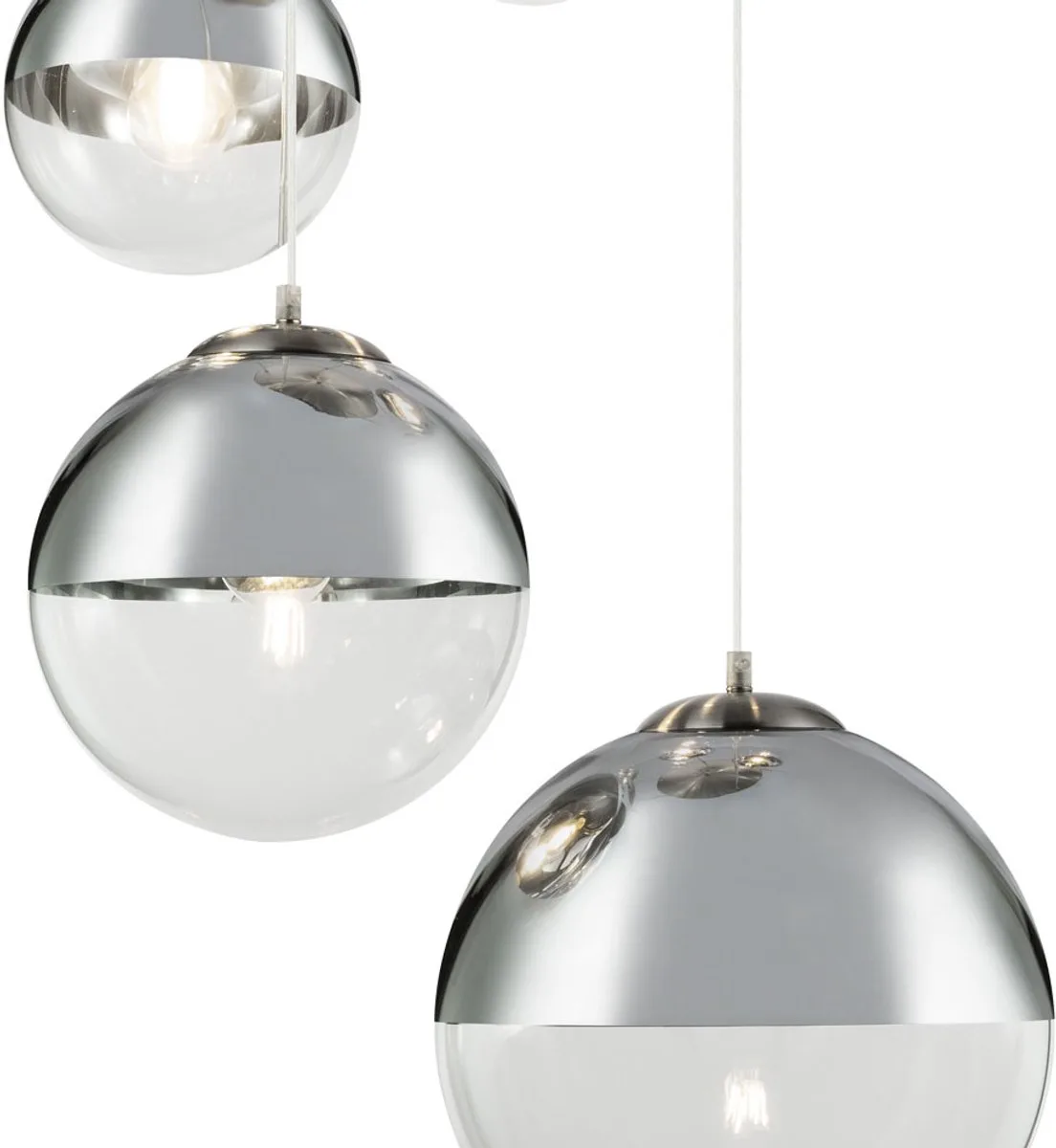 Hanglamp Hanglamp woonkamer lamp glazen bol transparant LED, metaal glas, 5 vlammen, LED, H 150 cm de Globo en Argent – photo produit