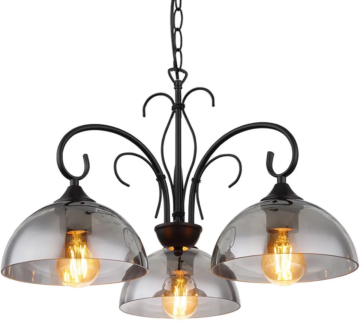 Hanglamp Hanglamp Woonkamerlamp Eettafellamp, metaal gerookt glas, in hoogte verstelbaar 3 vlammen E27, H 120 cm de Globo en Noir – photo produit