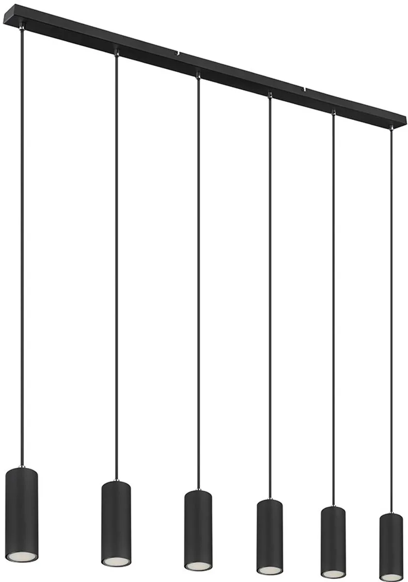 Hanglamp Hanglamp zwart 6 vlammen zwart metaal Eetkamerlamp hangend, in hoogte verstelbaar, zwart metaal, 6x GU10 stopcontacten, LxBxH 115x6x120 cm fra Globo i Sort – produktbillede