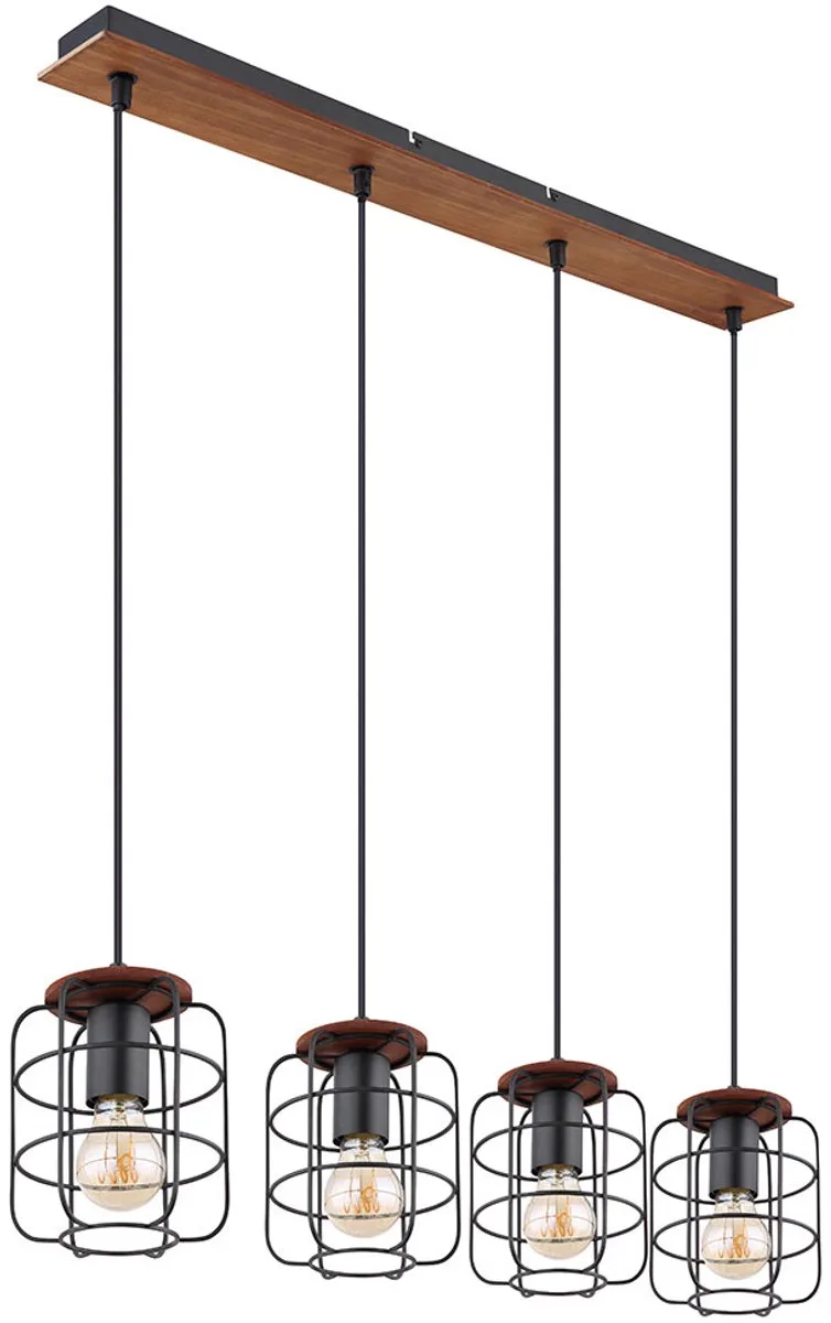 Hanglamp hout hanglamp plafondlamp kooi kappen eetkamerlamp, metaal, 4x E27 fitting, LxBxH 74x15x120 cm de Globo en Noir – photo produit
