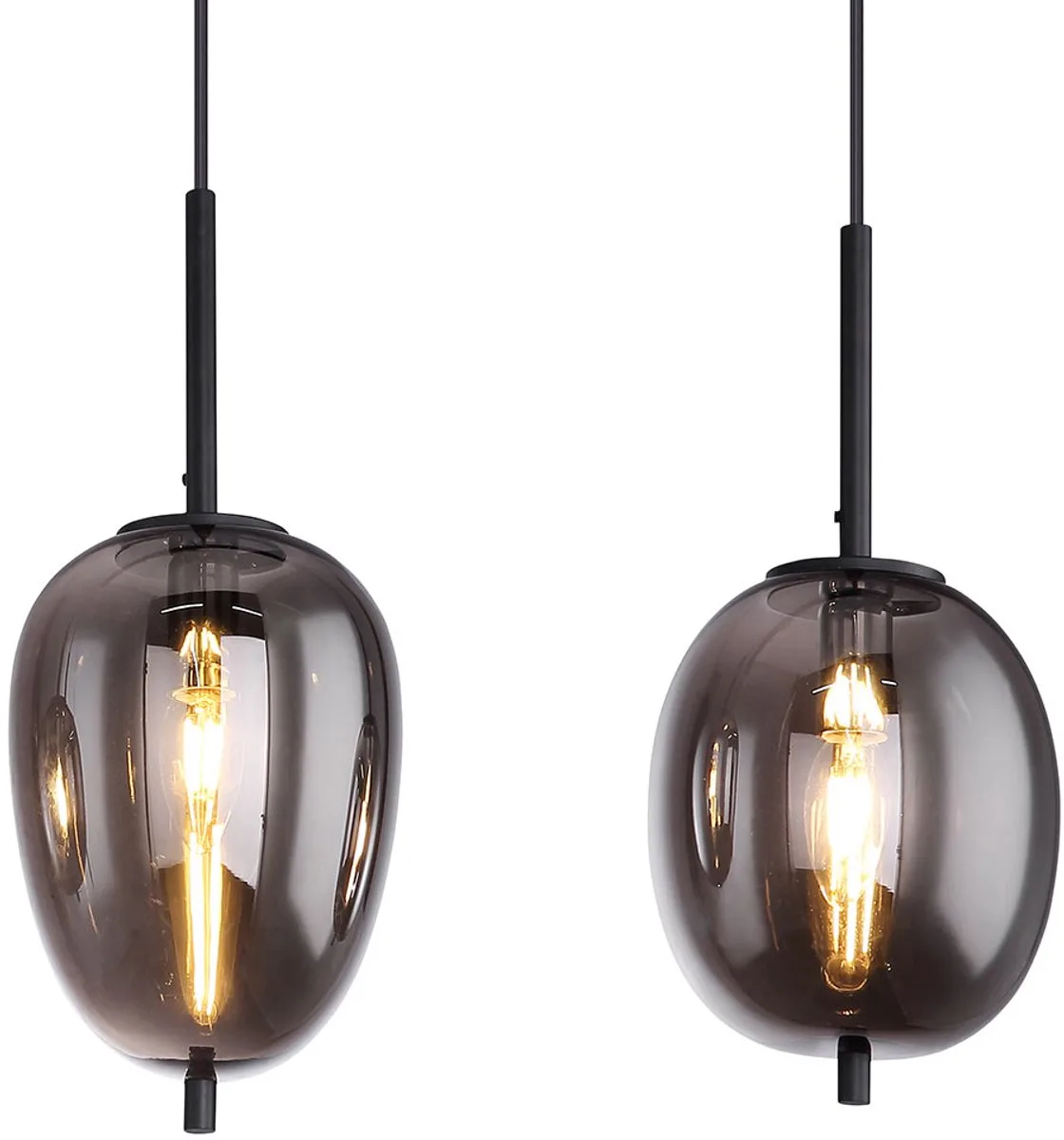 Hanglamp houten lamp 4 vlammen glazen kap rookkleurige hanglamp hanglamp woonkamer, metaal glas, naturel, 4x E14 fitting, LxBxH 100x18,5x130 cm de Globo en Noir – photo produit