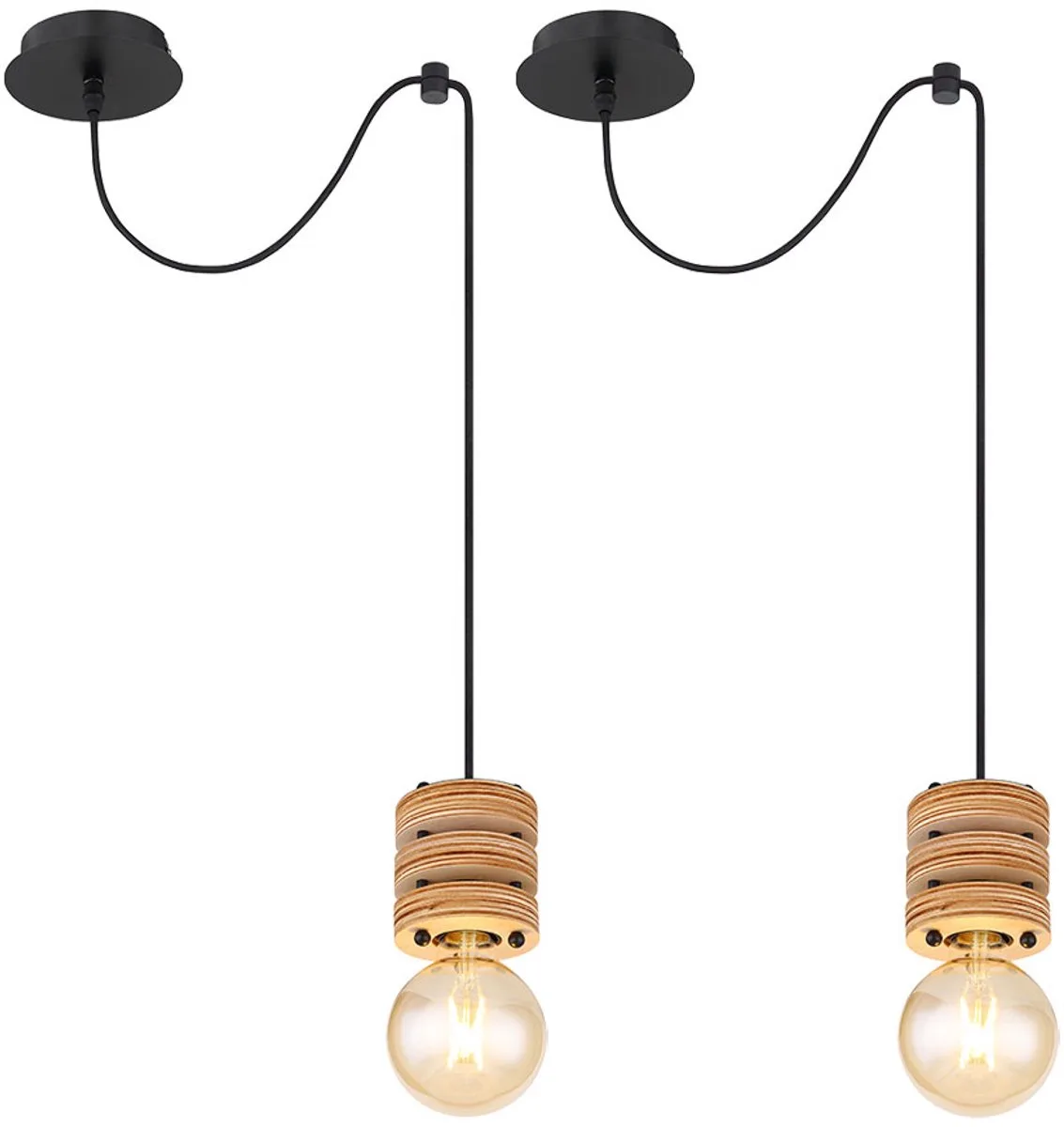 Hanglamp houten lamp eettafel lamp hanglamp woonkamer, in hoogte verstelbaar, 1x E27, DxH 12x120 cm, set van 2 von Globo in Schwarz – Produktfoto